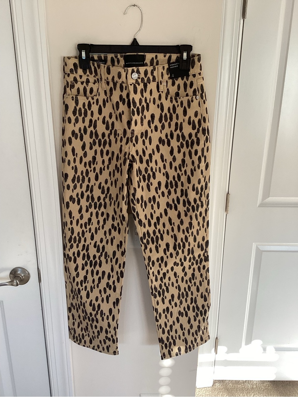 White House Black Market Tan and Black Leopard Print Chinos